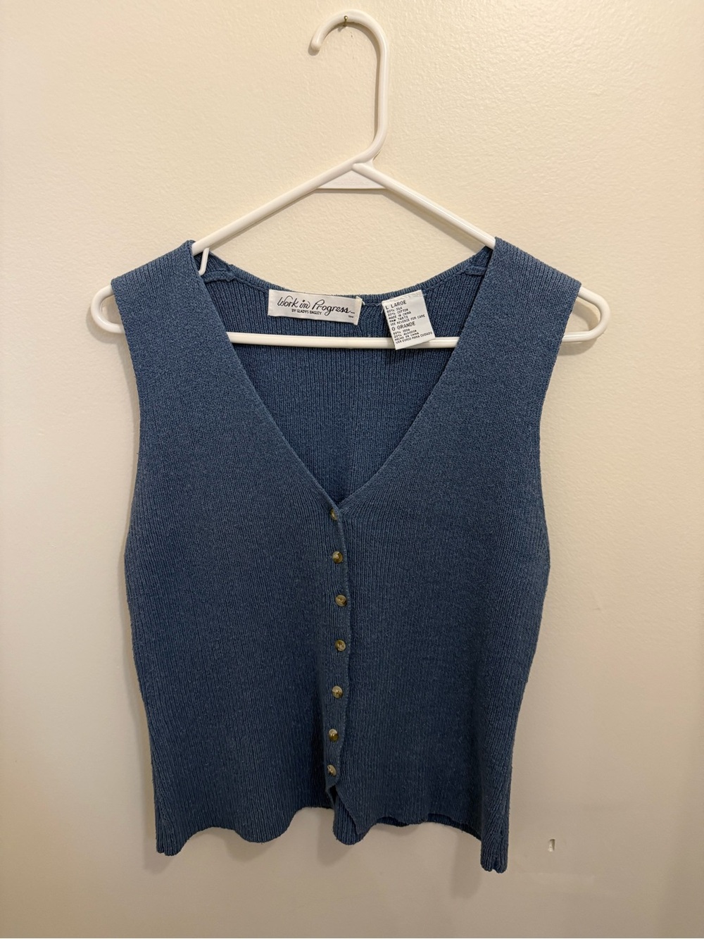 Vintage Washed Blue Silk/Cotton Button-Front Tank Top